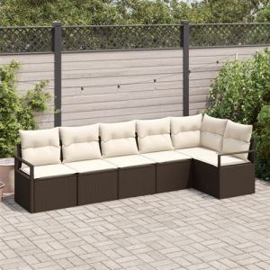 Set de canap&eacute; de jardin 6 pi&egrave;ces avec coussins Marron Poly Rotin, Canap&eacute; de jardin 2 places avec coussins Marron Poly Rotin