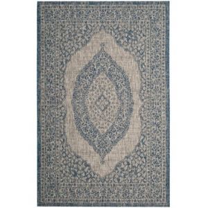Tapis d'intérieur/extérieur contemporain tissé à la puissance, collection Cour, CY8751, en gris clair & sarcelle, 122 x 170 cm par Safavieh Gris