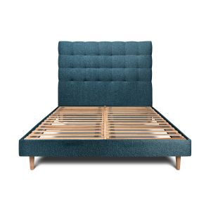 Lit avec tête de lit capitonnee et sommier kit Bleu 140x200
