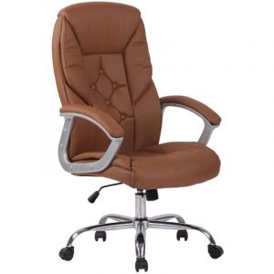 Décoshop26 Fauteuil de bureau xxl jusqu'à 210 kg réglable en hauteur et pivotant pvc marron clair et métal chromé 100002391