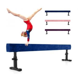 Costway Poutre De Gymnastique De 226 Cm Avec Pieds Et Roues En Métal, Hauteur Réglable À 3 Niveaux Pour Enfants Gymnastes Bleu
