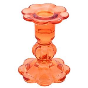 Ruedelafete LOT de 12 Bougeoirs flambeaux FLEUR verre sur pied 10cm, Tangerine