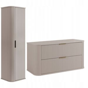 Rodan Ensemble de meubles de salle de bains - 100,4 cm - 2 pi&egrave;ces - Beige - Fa&ccedil;ades MDF de haute qualit&eacute; - Meubles de salle de bains - Armoire haute