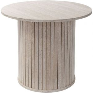 ML-Design Table Basse Ronde &Oslash; 60 x 50 cm, Aspect Pierre Beige avec Plateau D&eacute;passant, Mobilier pour la Maison, Console d'Appoint Contemporain pour