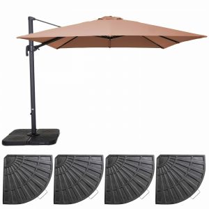 Oviala Parasol Déporté Et 4 Dalles Lestées Aluminium Taupe