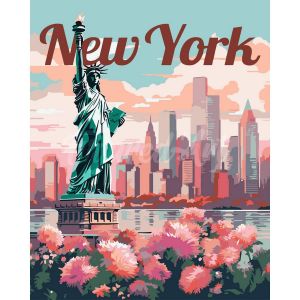 Figured'Art Peinture par Numéro Adulte Affiche de voyage New York en fleurs - Activité Manuelle Kit de Loisir Créatif DIY Numéro d'Art Complet - 40x50cm sans châssis en bois