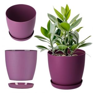 Kadax - Pot de Fleurs en Plastique avec Soucoupe et Finition Mate &Eacute;l&eacute;gante, Cache-Pot pour Une D&eacute;coration Int&eacute;rieure Raffin&eacute;e et Moderne (18 cm,
