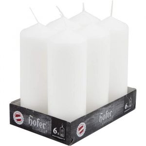 Hofer Bougies Pilier Cylindriques - Lot de 6 - Durée 54 Heures – 6 x 16,5 cm – Blanc – Décorative - Cire anti-goutte - Non parfumée