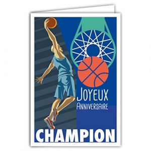 AFIE 69-4316 Carte Joyeux Anniversaire avec Enveloppe pour Fan de Basketball - Affichette Mini Posters Format 17x11,5cm - Sport Ballon Rond Panier Joueur Champion Supporter Supportrice Rétro Vintage