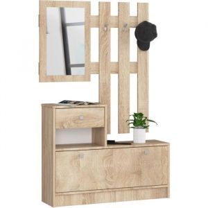 Ensemble d'entrée Akord avec l'armoire à chaussures Chêne Sonoma 90 cm 1 porte 1 tiroir façade Chêne Sonoma 2 étagères 90x25x170 cm