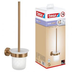 Tesa Moon Ensemble WC Support et Brosse WC, Verre Satiné en Bronze Brossé - Autocollant, Revêtement en Métal PVD - sans Perçage, avec Solution Adhésive - 379 mm x 112 mm x 145 mm
