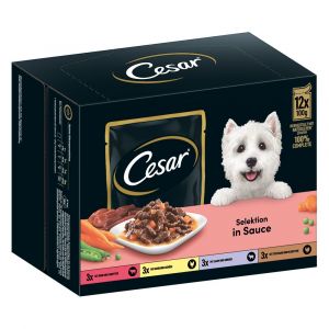César 12x 100g Selektion Fleisch und Gemüse in Sauce Hundefutter nass