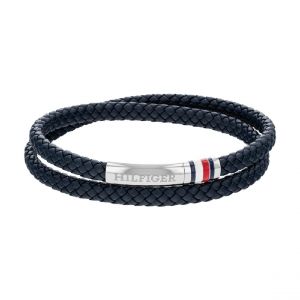 Tommy Hilfiger Bracelet Homme Double - 2790549 Acier, Cuir Argent, Bleu