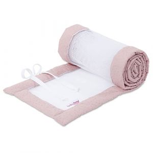 Babybay Tour de lit en maille royale pour mod&egrave;le Maxi, Boxspring, Comfort et Comfort Plus, pois ros&eacute;s dor&eacute;s