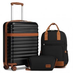Set de 3 Valises Cabine de Voyage ABS+PC 55x39x20cm Rigide Bagage avec Serrure TSA et 4 Roues Pivotantes + Sac de Voyage, Noir