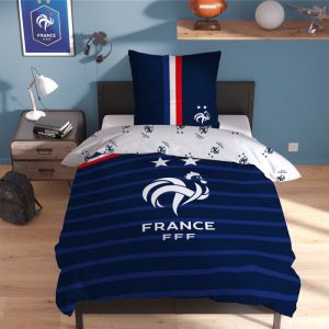 Fff Parure de lit imprim&eacute;e 100% Coton RAYURES - Bleu - 140x200+63x63cm