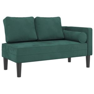 Décoshop26 Méridienne chaise longue canapé pour intérieur avec coussins en velours vert foncé DEC026105