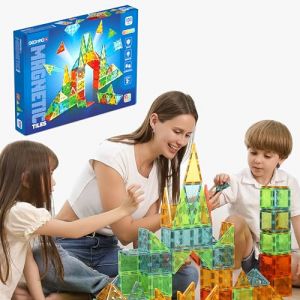 Geomag Magnetic Tiles Gems 100 - B&acirc;timents magn&eacute;tiques 100 Pi&egrave;ces 3D Panneaux - &Eacute;ducatif Blocs Aimants Set Jouets pour Enfants Cr&eacute;ativit&eacute; Montessori pour 3+ Ans