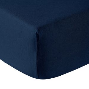 Anne de Solène Drap housse lin bleu de chine 140x190 cm