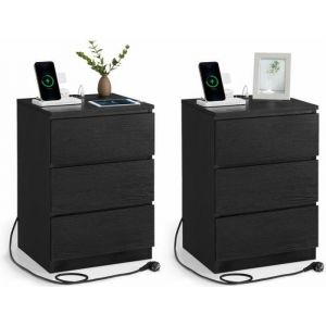Tables de chevet lot de 2 avec multiprise 35 x 40 x 59 cm noir