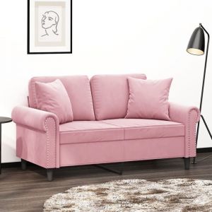 VidaXL Canapé 2 places avec oreillers décoratifs rose 120 cm velours