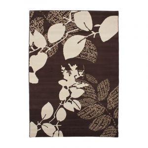 Thedecofactory Mon Beau Tapis MASSAI - Tapis motifs feuilles et textes chocolat et crème 160x230
