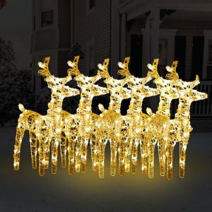 VidaXL Rennes de Noël 6 pcs 240 LED Blanc chaud Acrylique