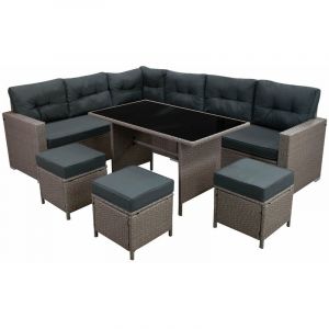 Monster shop Salon de Jardin Gris en Rotin pour 9 Personnes Ensemble Table & Sièges Coussins Ultra Epais & Lavable- Anti-UV -Aménagement Extérieur Terrasse Patio