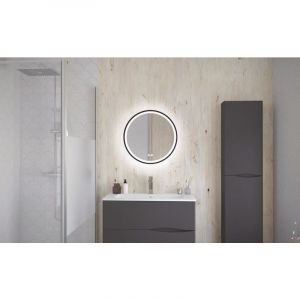 Miroir Éclairant ALEXINE - Contour Aluminium Noir - Ø60 cm