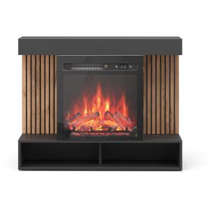 Chemin&eacute;e &eacute;lectrique Lynea, Noir, 100cm avec effet de flamme r&eacute;aliste et chauffage 1800W, Vicco