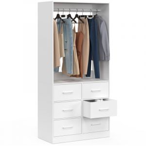 Idmarket Dressing penderie L. 80 cm UPPAH avec 6 bacs en tissu blanc