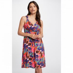Morgan Robe courte coupe droite FEMME en polyester multicolore imprimé grosses feuilles