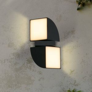 Searchlight Applique Exterieure dakota 2L orientable Led 8w 806 lumens 3000k métal noir, diffuseur opale Haut 21cm Larg 12cm