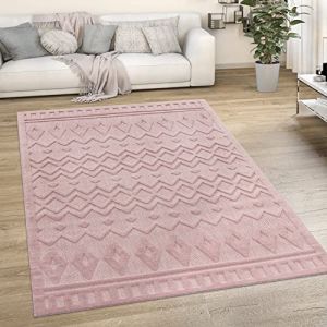 Paco Home Tapis Exterieur Terrasse Salon Cuisine Scandinave Motif Boho Uni 3D Rose 200x280 cm