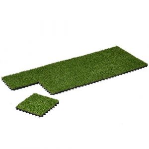 Outsunny Gazon synthétique artificiel set de 10 dalles carreaux 30 x 30 cm épaisseur confort 3 cm à emboîter vert