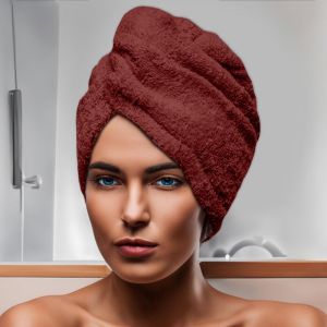 Soleil d'Ocre Serviette de bain pour la t&ecirc;te en coton 24x62 cm LAGUNE brique, par