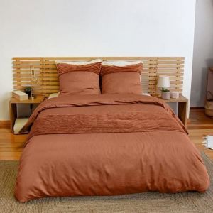 Cot&eacute; D&eacute;co Parure de lit - Housse de Couette 220x240 cm - Velours c&ocirc;tel&eacute; - 2 Taies 63x63 cm - Marron