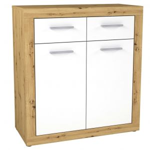 Image de FMD Möbel Armoire avec 2 portes et 2 tiroirs Blanc et chêne artisan