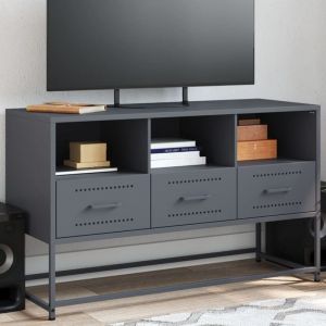 VidaXL Meuble TV anthracite 100,5x39x60,5 cm acier, support TV, buffet TV, meuble multimédia, banc TV, armoire hifi, centre de divertissement