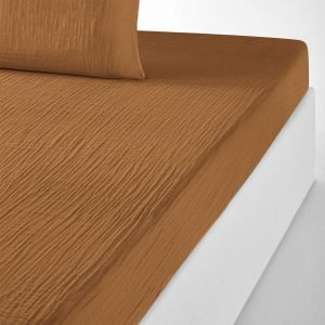 Drap housse uni gaze de coton bonnet 30cm, K la Caramel Taille 140x190 cm;140x200 cm;160x200 cm;180x200 cm;90x190 cm