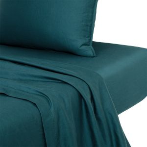 Olivier Desforges Drap plat en satin de coton lavé vert 240 x 300 cm