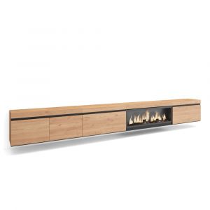 Skraut Home - Meuble tv, Banc T&eacute;l&eacute;, Grand espace de Rangement, 368x45x35, Chemin&eacute;e &eacute;lectrique xxl, Suspendu, Mural, Style moderne, Ch&ecirc;ne