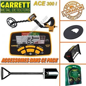 Garrett D&eacute;tecteur De M&eacute;taux Ace 300 i avec 3 Accessoires Inclus (casque audio, prot&egrave;ge disque, prot&egrave;ge pluie bo&icirc;tier)+ Pelle
