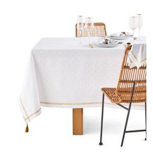 Nappe gaze de coton, K la étoiles brodées Blanc Couleur Blanc Taille 150 x 300 cm