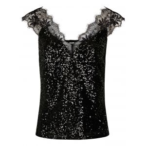Morgan Blouse bretelles larges avec sequins Noir - Couleur Noir - Taille L
