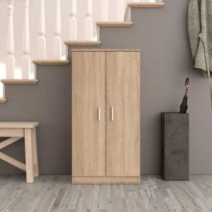 Image de Meuble &agrave; chaussure 2 portes Ch&ecirc;ne clair - BASICA - Bois clair - Bois - L 55 x l 36 x H 108 cm - Meuble chaussure