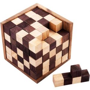 Engelhart 125 cubes casse-t&ecirc;te en bois niveau difficile pour adultes &ndash; 25 pi&egrave;ces &ndash; solution dans le jeu &ndash; 14 x 14 x 14 cm