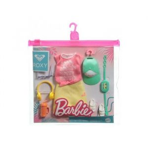 Coffret 2 habit barbie : jupe jaune et top rose + casquette et accessoires - tenue et&eacute; - v&ecirc;tement poup&eacute;e