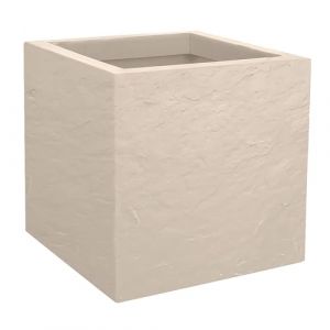 Eda Plastiques Pot Carr&eacute; Volcania'Up 21 L - D&eacute;cor Imitation Pierre - Simple Paroi - Zone de R&eacute;tention d'eau - 29,5 x 29,5 x 29,5 cm - Beige Calcaire
