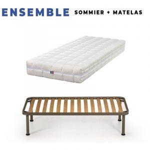 King Of Dreams Lot de 2 Matelas 70x190 + Sommiers Démontés + pieds + 2 Protèges matelas Offerts Latex Naturel 80 Kg/m3 Hauteur 21